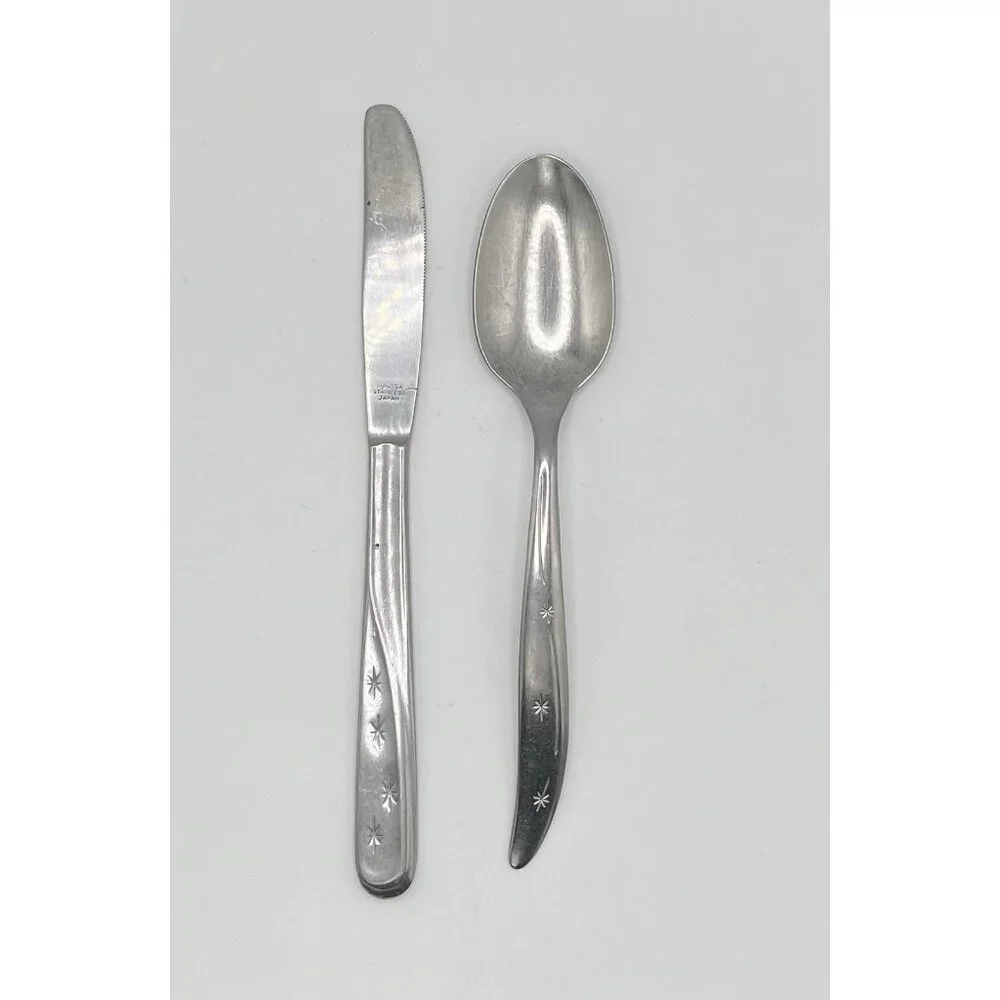 Impassa Japan Atomic Starburst Flatware Dinner Stainless Knife & Serving Spoon